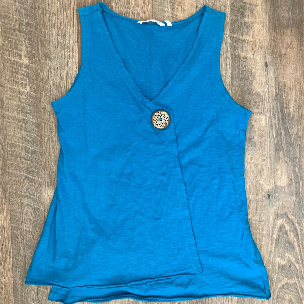 Soft Surroundings | ‘Tia’ Teal Blue Layered Cotton Tank Top